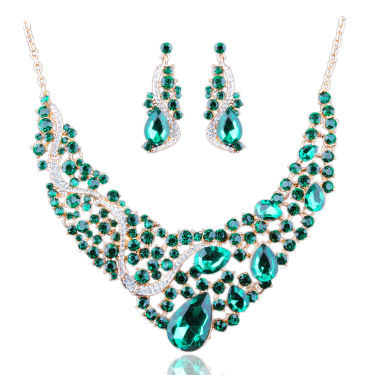 The Middle East color diamond necklace earrings set exaggerated bride and all-match jewelry—7