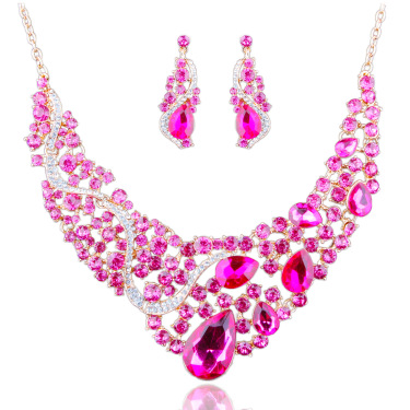 The Middle East color diamond necklace earrings set exaggerated bride and all-match jewelry—10