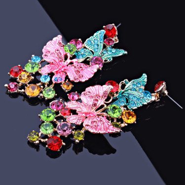 Handmade polychrome Butterfly Crystal Necklace Earrings luxury luxury diamond jewelry set for the Middle East and Africa—2