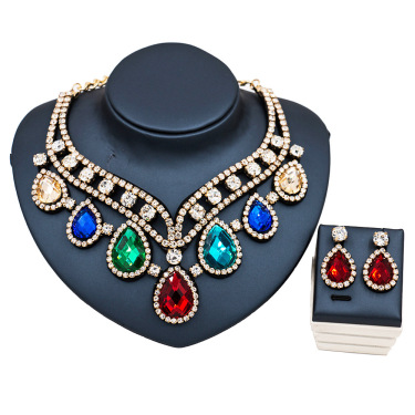 Blue house eBAY explosion, Middle East, Europe and the United States, colorful exaggerated bride necklace, earrings set cross border high quality goods supply—1