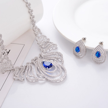 Jewelry Zircon Bridal Set Twisted Necklace Stud Earrings—2