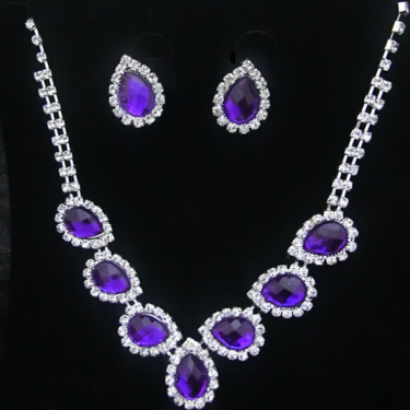 The new bride jewelry color diamond earrings necklace fashion necklace set can be customized—8
