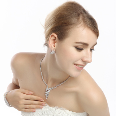 Zircon Ice Ling Flower Set Necklace Bridal Jewelry—1