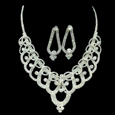 Bridal jewelry, Rhinestone Necklace, earring, two piece wedding dress, accessories—7