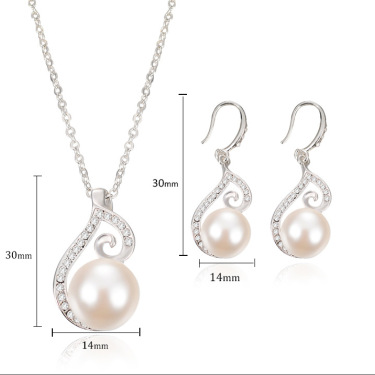 Factory direct supply of foreign trade diamond jewelry set Europe bride Pearl Necklace Earrings Jewelry Party Dress—3