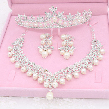 The bride jewelry three piece suit Necklace Earrings Korean wedding wedding accessories  crown—4