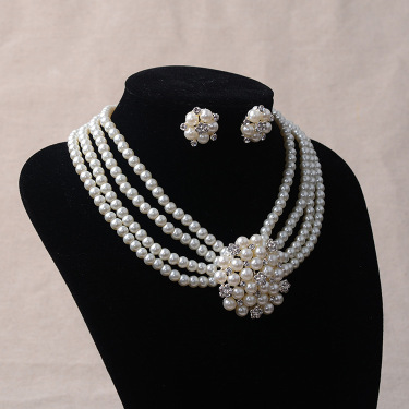 TL060 bridal chain, luxury pearl, flower necklace, earring set, wedding accessories—1