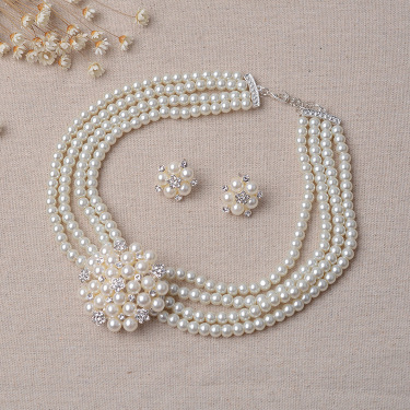 TL060 bridal chain, luxury pearl, flower necklace, earring set, wedding accessories—2
