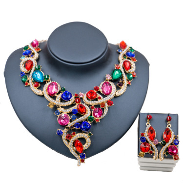 Foreign trade in Africa and America the Middle East explosion color exaggeration bride necklace earrings set the color of electroplating alloy—10