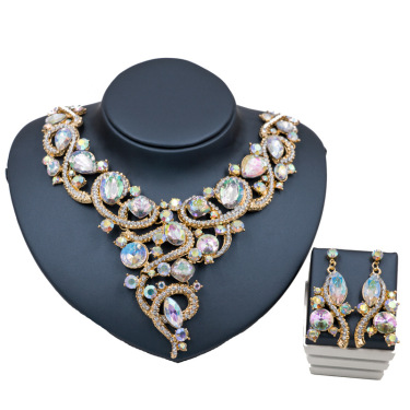 Foreign trade in Africa and America the Middle East explosion color exaggeration bride necklace earrings set the color of electroplating alloy—1