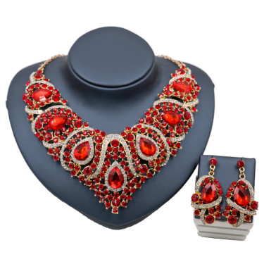Fast selling explosion, Middle East, Europe and America, colorful exaggerated bride necklace, earring set, alloy color plating—3