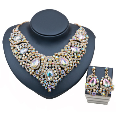 Fast selling explosion, Middle East, Europe and America, colorful exaggerated bride necklace, earring set, alloy color plating—9