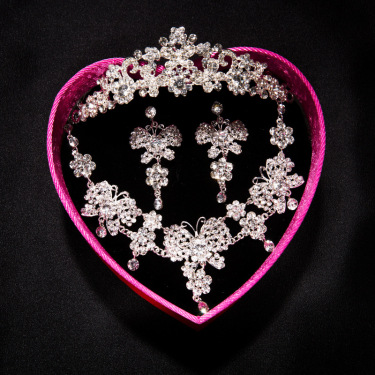 2021 Korean wedding bride headdress flower hair accessories Crown Necklace Earrings three piece Wedding Jewelry—6