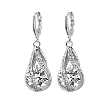 S163 Korean simple zircon jewelry set Silver Drop Necklace Earrings set new bride wedding—1