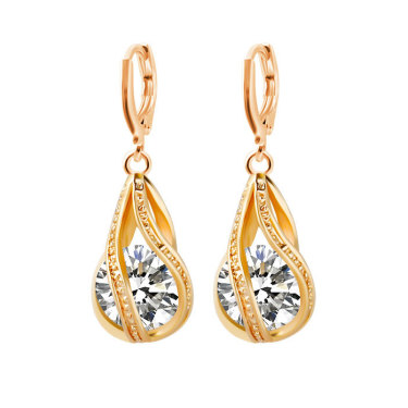 S163 Korean simple zircon jewelry set Silver Drop Necklace Earrings set new bride wedding—2