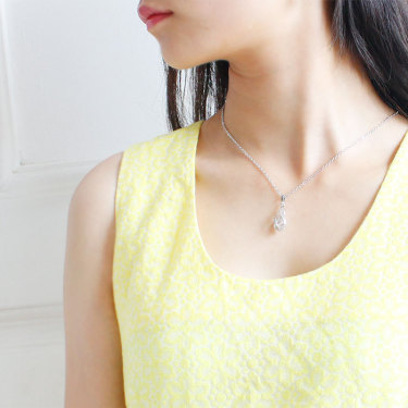 S163 Korean simple zircon jewelry set Silver Drop Necklace Earrings set new bride wedding—3