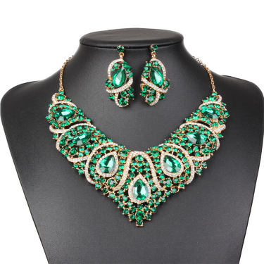 Aliexpress explosion of East Europe color exaggeration bride necklace earrings set color diamond alloy electroplating—5
