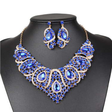Aliexpress explosion of East Europe color exaggeration bride necklace earrings set color diamond alloy electroplating—8
