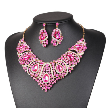 Aliexpress explosion of East Europe color exaggeration bride necklace earrings set color diamond alloy electroplating—3