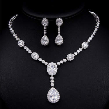 The Bride Wedding Jewelry Chain Necklace Set Earrings Set zircon simple classic style color can be customized—1