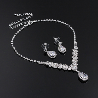 Europe and America popular sets of chain drops sparkling, luxury zircon necklace, Earrings 2 sets of beautiful bridal suite—3