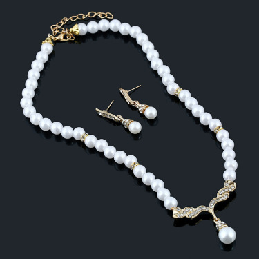 Korean temperament elegant angel wings diamond pearl necklace bride necklace earrings set accessories—1