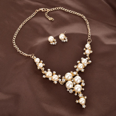 European luxury big diamond earrings necklace pearl necklace lost sweet bride jewelry set 9278—2