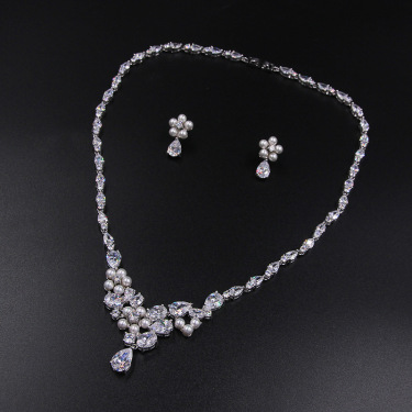 Sweet Korean littlebutterfly bride, zircon necklace, earring set, wedding dress, jewelry accessories—1