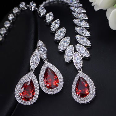 The bride jewelry pendant necklace  Korean Korean foreign trade in Europe and America two piece AAA zircon jewelry set—1
