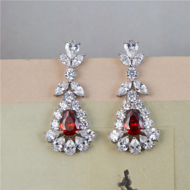 Quick selling foreign trade zircon bridal bridal jewelry set fashion magazine Necklace Earring dinner party decoration—4