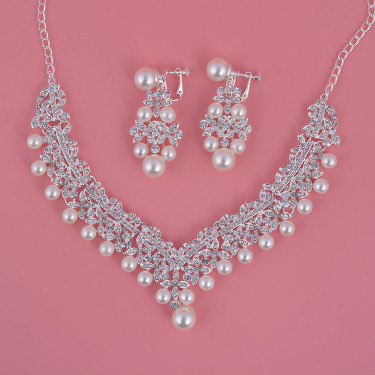 TL156 Korean Rhinestone, bridal jewelry, Pearl Wedding Necklace, earring set, wedding dress, accessories mixed batch—1