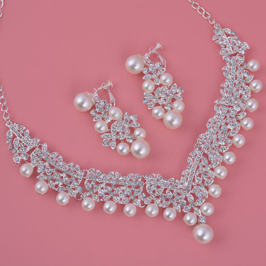 TL156 Korean Rhinestone, bridal jewelry, Pearl Wedding Necklace, earring set, wedding dress, accessories mixed batch—2