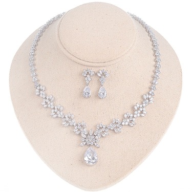 2021 new all-match fashion bride set custom AAA Zircon Earrings Necklace set two set—1