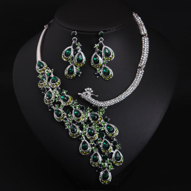 Europe and the United States luxury drilling jewel, Peacock Necklace, earrings set, bride dinner dress, temperament accessories—4