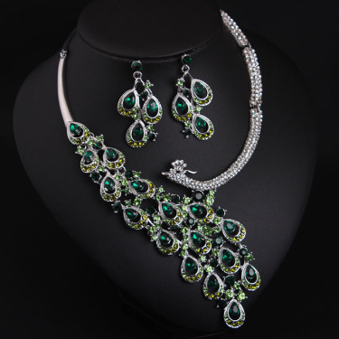 Europe and the United States luxury drilling jewel, Peacock Necklace, earrings set, bride dinner dress, temperament accessories—2