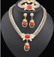 Bridal alloy four pieces of European and American double color crystal flower necklace earrings bracelet ring set 9132