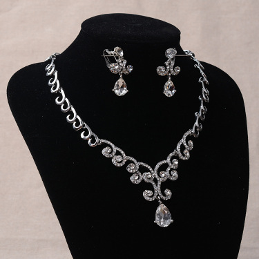 TL106 bridal jewelry high-end Korean diamond alloy necklace, earrings set wedding accessories—3