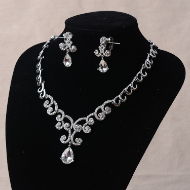 TL106 bridal jewelry high-end Korean diamond alloy necklace, earrings set wedding accessories—2