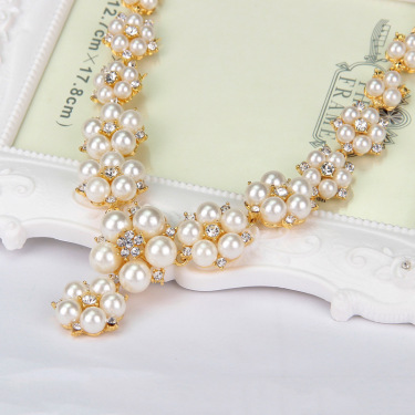 2021 foreign trade Fashion Pendant Pearl Necklace Earrings Set bride accessories factory  trade—1