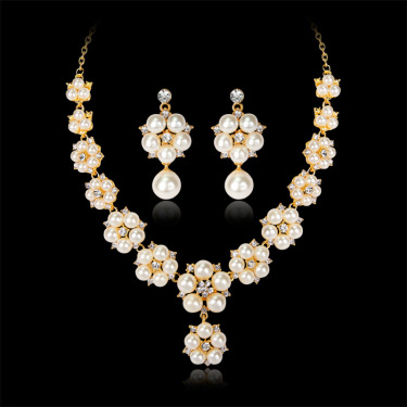 2021 foreign trade Fashion Pendant Pearl Necklace Earrings Set bride accessories factory  trade—4