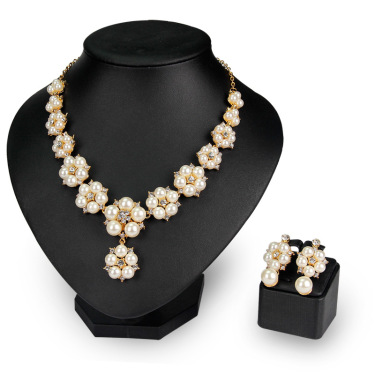 2021 foreign trade Fashion Pendant Pearl Necklace Earrings Set bride accessories factory  trade—3