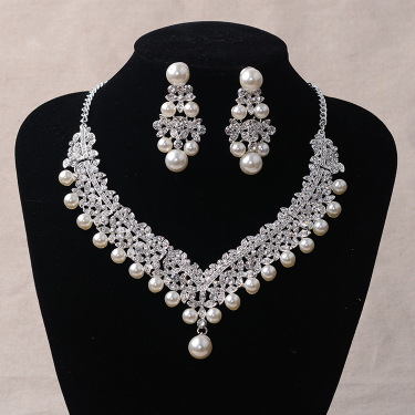 TL156 Korean Rhinestone, bridal jewelry, Pearl Wedding Necklace, earring set, wedding dress, accessories mixed batch—5