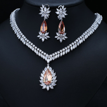 The new bride jewelry treasure Leah necklace set AAA Zircon Earrings a birthday gift on behalf of—1
