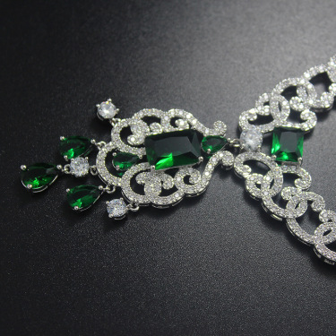Green Agate bride zircon suite wedding dress party necklace, popular gift jewelry, photo studio props props—2