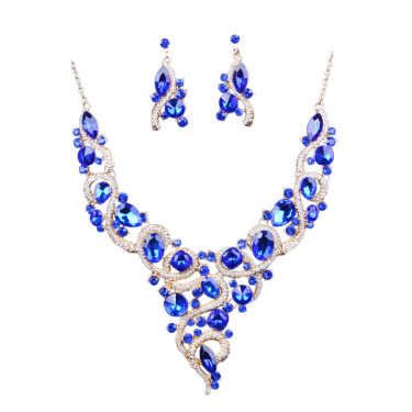 Aliexpress explosion of Europe color diamond necklace earrings set exaggerated bride fashion jewelry—4