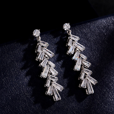 Simple 3A zircon necklace earrings set in Europe and America fashion leaves set ornaments, photo studio props  Bridal Jewelry—1