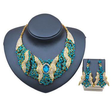 Blue Palace sells explosive money, Africa, Middle East, Europe and the United States, colorful exaggerated bride necklace, earrings set of alloy jewelry—2