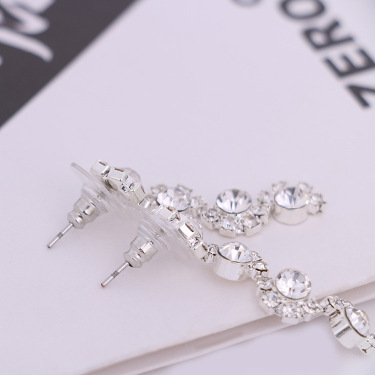Simple diamond earrings necklace set bride Korean party dress wedding jewelry accessories—4
