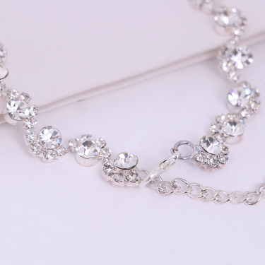 Simple diamond earrings necklace set bride Korean party dress wedding jewelry accessories—3
