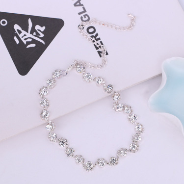 Simple diamond earrings necklace set bride Korean party dress wedding jewelry accessories—1